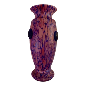 Vintage 20th Century Satin Art Glass Vase With Applied Detail
