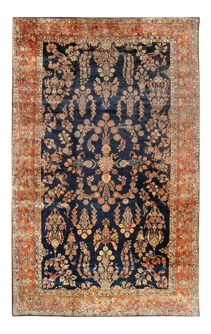 Antique Navy Blue Persain Hand Knotted Sarouk Mahajeran Rug- 11' X 19'