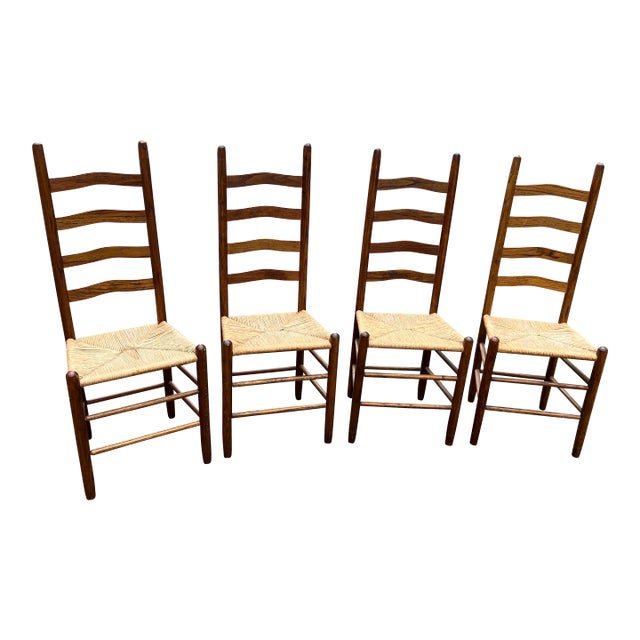 1970s Vintage Collection of Ladder-Back Chairs- Set of 4 For Sale