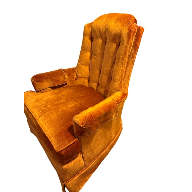 This is a 1960s- Early 1970s, William Allen sitting chair. It is a plush orange velvet and has no rips or tears. It is in...