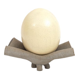 Diane Kempler Signed Ceramic Sculpture With Natural Ostrich Egg – Boho Luxe Organic Modern For Sale