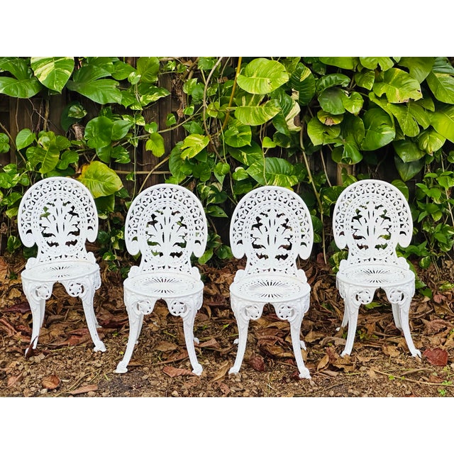 Victorian Vintage Victorian Cast Aluminum Garden Chairs - Set of 4 For Sale - Image 3 of 11