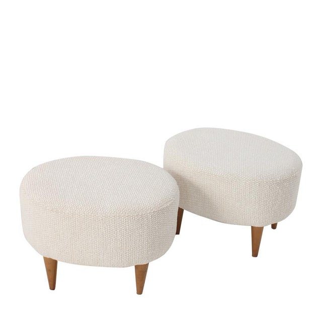 Cream Footstool with Wooden Legs, Italy, 1960 For Sale - Image 6 of 9
