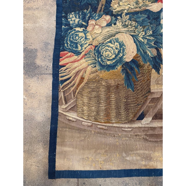 Gold 17th Century Brussels Tapestry With Figures and Floral Harvest For Sale - Image 8 of 10
