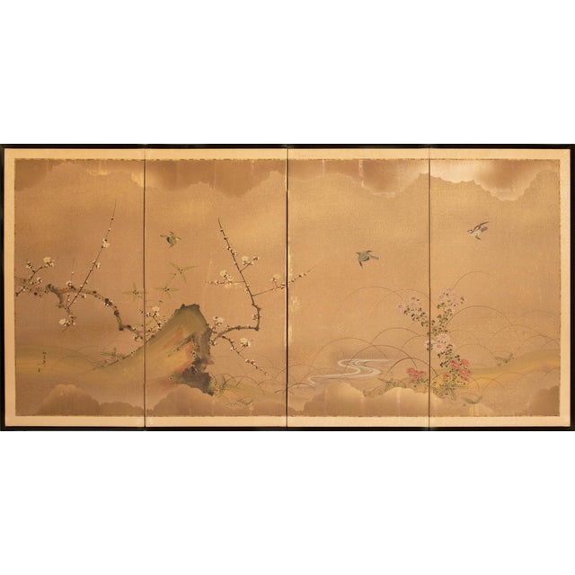 1960s Shōwa Era Japanese Byobu Screen by Issai, "Sakura and Sparrows" For Sale - Image 18 of 18