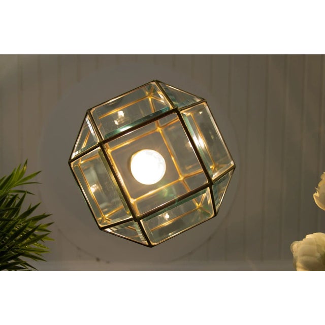 Mid-Century Italian Geometric Beveled Glass & Brass Pendant For Sale - Image 15 of 18