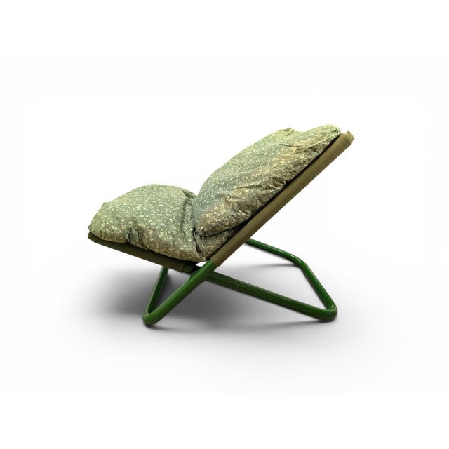 Arflex Vintage Lounge Chair in Green Metal and Canvas with Floral Cushion from Arflex For Sale - Image 4 of 14