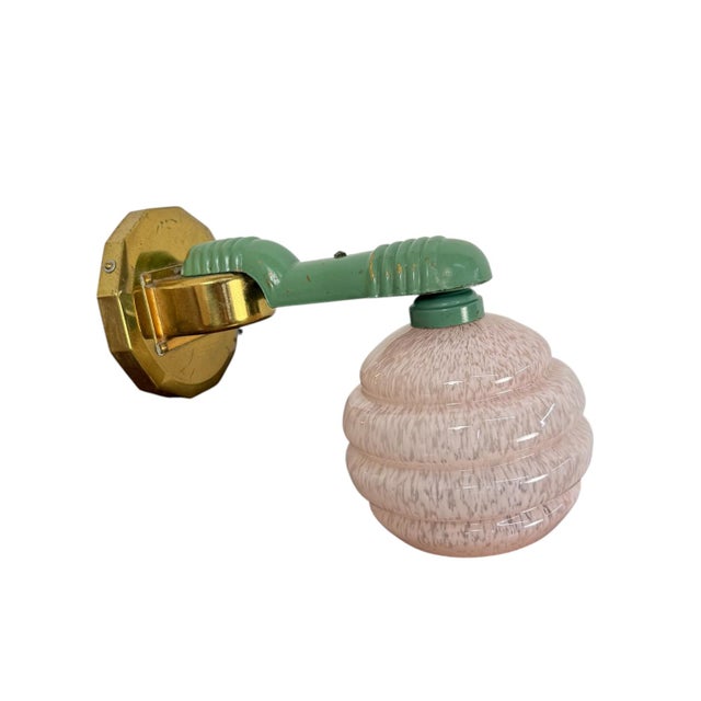 Goldenrod Vintage Art Deco Wall Lamps with Pink Mottled Glass Shades, 1890s, Set of 3 For Sale - Image 8 of 15