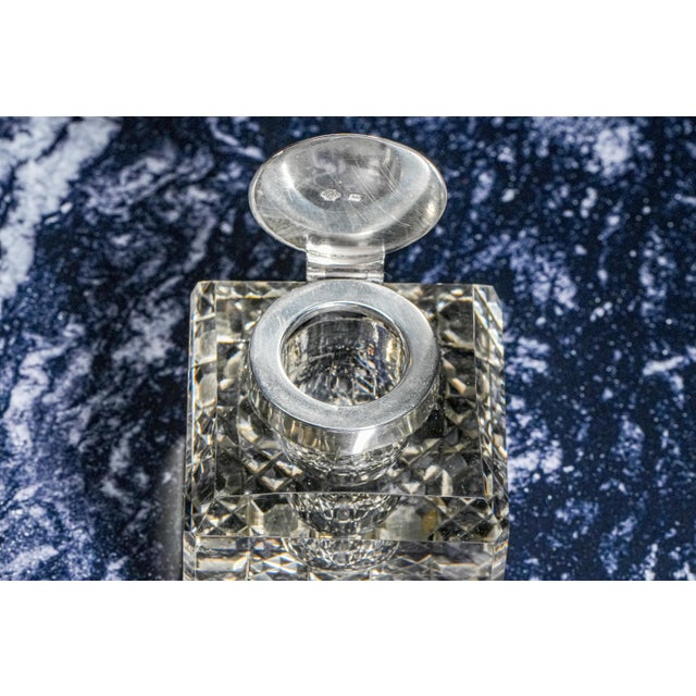 Elegant Large Antique Paperweight Crystal Sterling Silver English Desk Inkwell For Sale In New York - Image 6 of 15