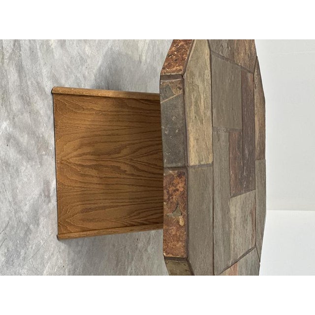 Large Vintage Brutalist Slate Mosaic Coffee Table with Oak Pedestal Base For Sale - Image 12 of 16