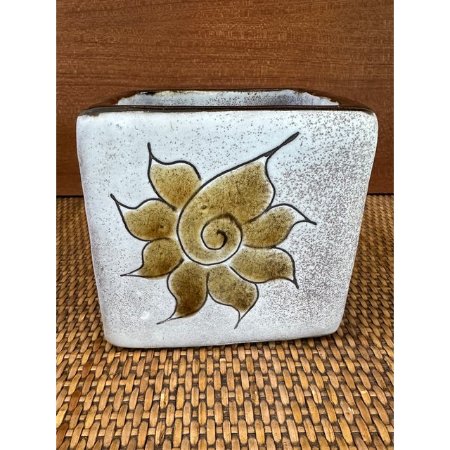 Fabulous Vintage Mid-Century French Ceramic Square Vase /Vessel by Alain Maunier of Vallauris. Beautiful neutral shades....