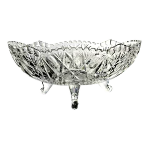 German Crystal Footed Bowl Dish Saw Tooth Star Etched 10"