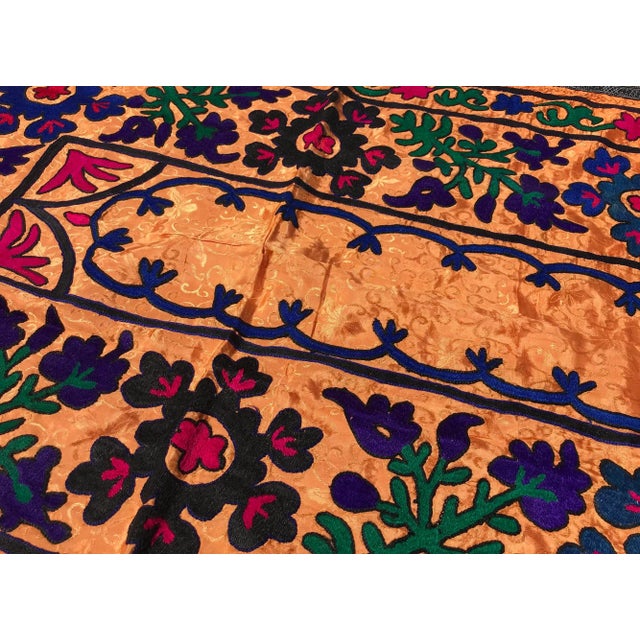 Orange Silk and Cotton Suzani Tapestry For Sale - Image 9 of 10