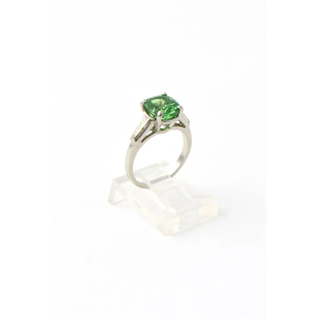 Modern Cushion Shaped 2.78 Carat Tsavorite Garnet Diamond Platinum Ring size 4.5 For Sale - Image 3 of 9