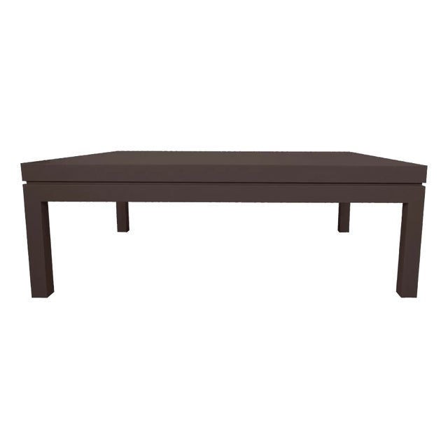 Karl Springer Style Linen-Raffia Coffee Table in Bittersweet Chocolate Color For Sale