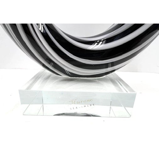 Vintage Sculpted Art Glass Murano Style Black & White Swirl Sculpture For Sale In Dallas - Image 6 of 6