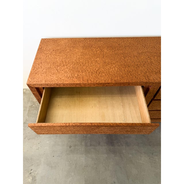 Vintage 1980s Postmodern Burlwood Dresser, Caramel Sapele Pommele Veneer 6 Drawers For Sale - Image 10 of 11