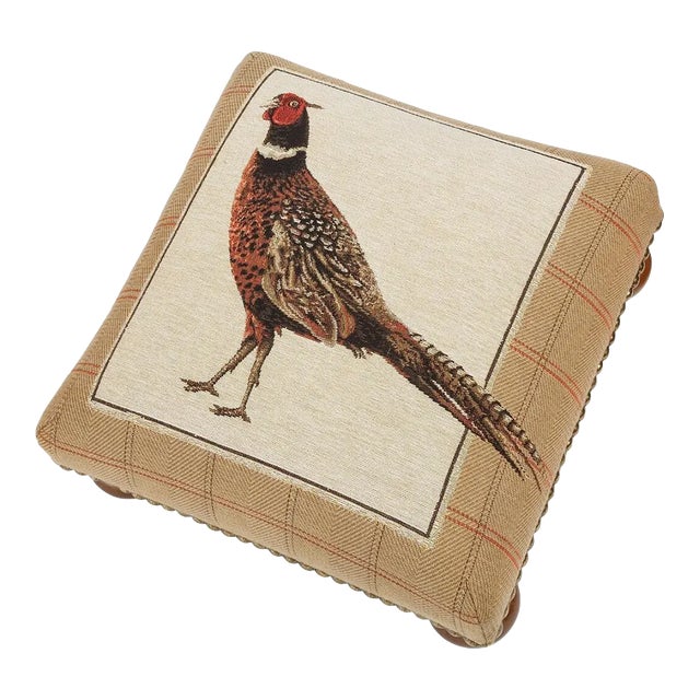 Strutting Pheasant Tapestry Footstool with Bun Feet For Sale