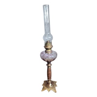 Napoleon III Oil Lamp in Griotte Red Marble and Amethyst Glass For Sale