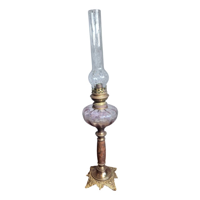 Napoleon III Oil Lamp in Griotte Red Marble and Amethyst Glass For Sale