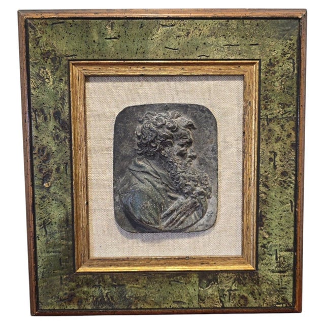 Framed Bronze Relief Plaque with Classical Face, 1950s For Sale - Image 9 of 9