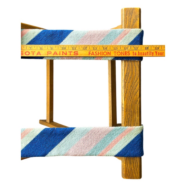 Wood 1980s Vintage Striped Needle Point Wooden Luggage Rack For Sale - Image 7 of 8