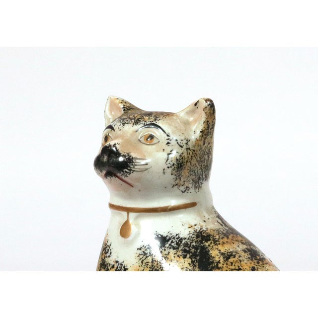 Victorian Pair of Staffordshire Pottery Seated Calico Cats For Sale - Image 3 of 7