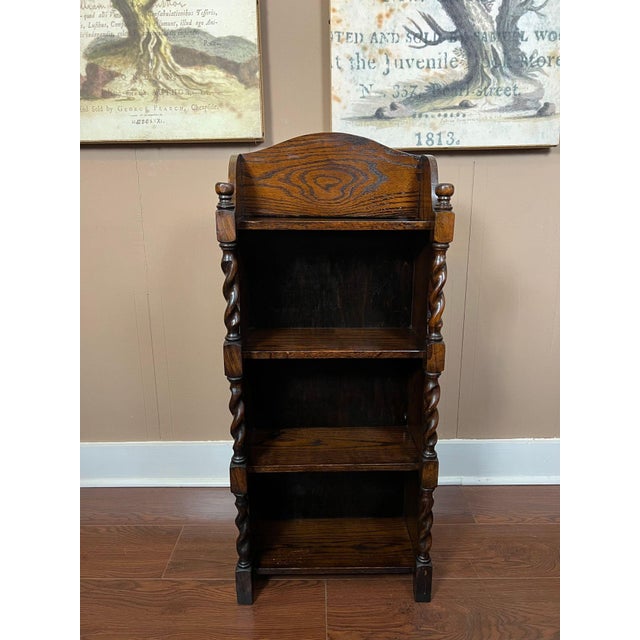 PETITE Antique English Bookcase Bookshelf Barley Twist Tiger Oak Display c1920. Direct from England, a charming little...