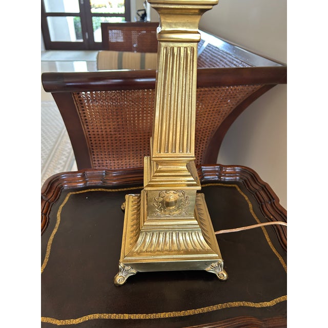 2010s Brass Table Lamp With Custom Black Silk Shade For Sale - Image 5 of 9