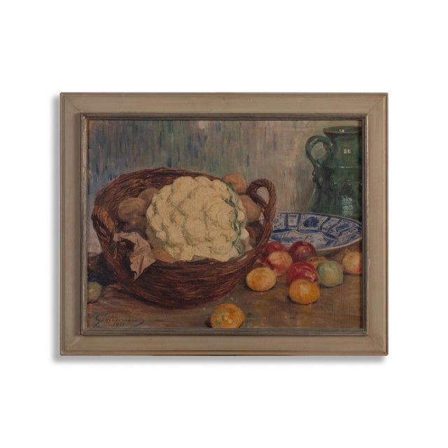 Fritz Grotemeyer, Still Life with Cauliflower and Chinese Plate, Oil on Canvas, 1929 For Sale - Image 8 of 8