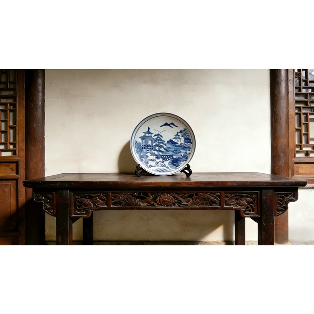 Chinese Ceramic Plate Blue and White Porcelain Plate Hand Painted Landscape Pattern For Sale - Image 9 of 10