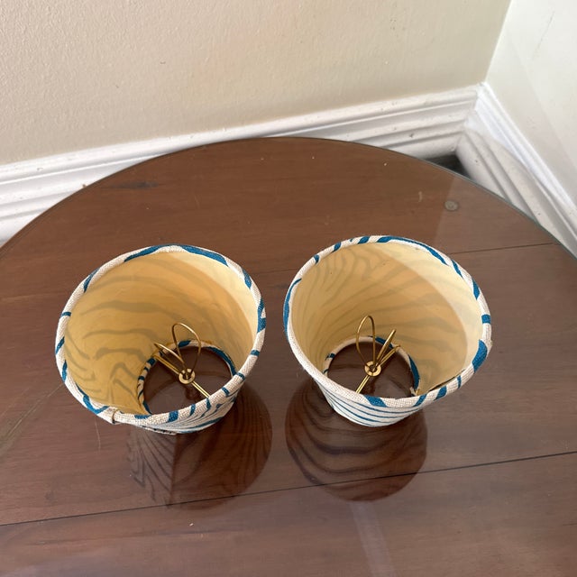 Late 20th Century Vintage Blue Zebra Stripe Print Lamp Shade - Set of 2 For Sale - Image 5 of 8
