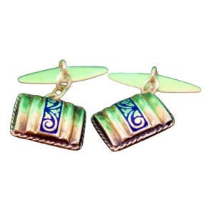 Gold Cufflinks with Corded Trim, Set of 2 For Sale