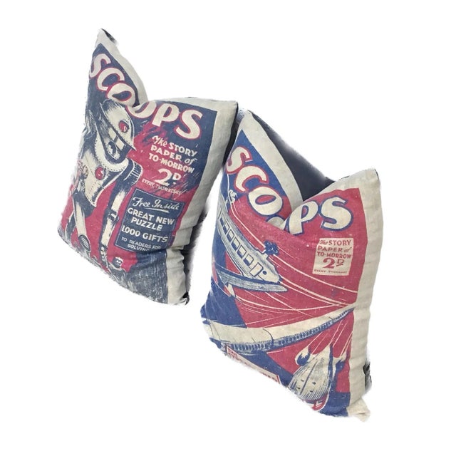 Pair of vintage streamline style "Scoops" pillows. No maker's marks. Sewn shut closure.