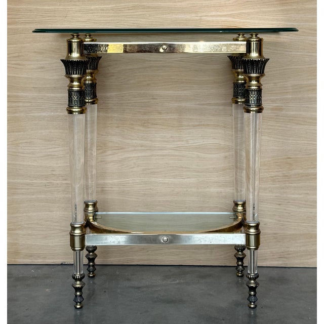 Late 20th Century Claude Dalle Style Narrow Console Table with Glass Top, Lucite and Bronze For Sale - Image 17 of 18