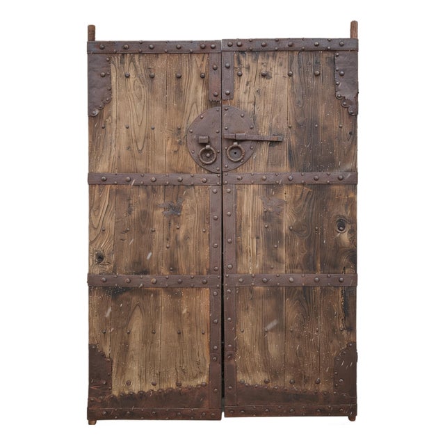 19th Century Chinese Wood Doors With Iron Bands & Studs For Sale