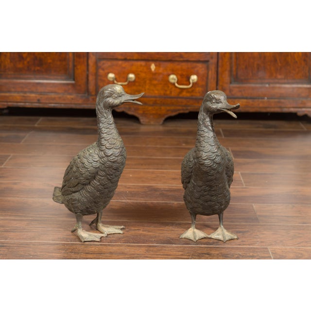 Bronze Vintage Bronze Ducks Standing on Their Palmed Feet, circa 1940 - a Pair For Sale - Image 8 of 12