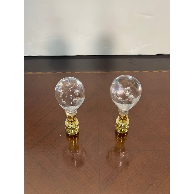 French Country 1930s Glass Drops With Bubbles Pair Lamp Finials For Sale - Image 3 of 3