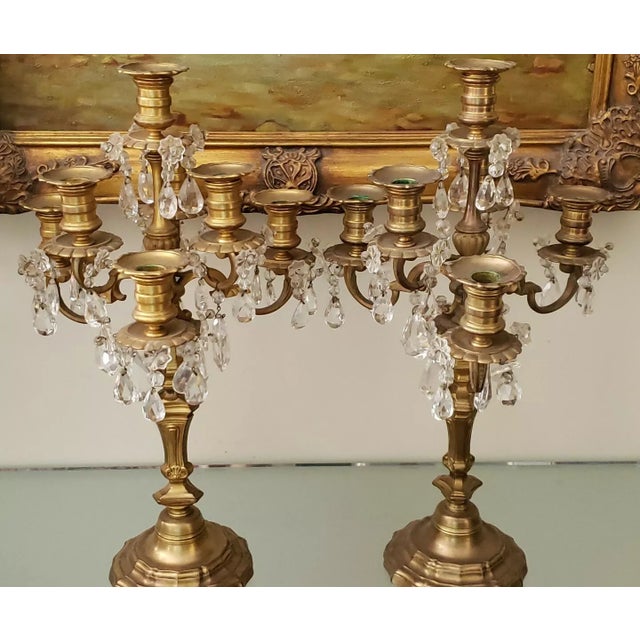 19thc Antique Grand Scale French Louis XVI Style Gilt Bronze W/ Cut Rock Crystal 7 Light Candelabras/ Girandoles a - Pair For Sale - Image 11 of 11