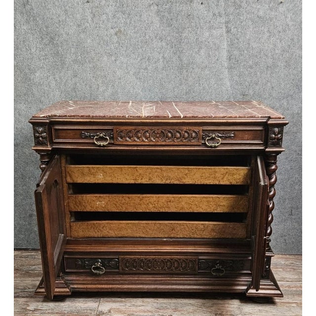 19th Century Renaissance Walnut Chest of Drawers with Doors and Marble Top For Sale - Image 3 of 14