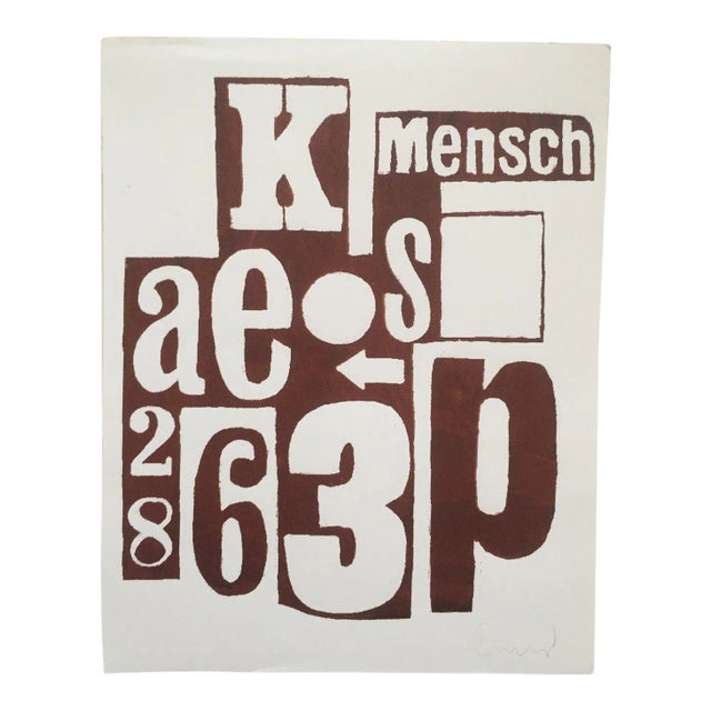 Original Signed Dada " Mensch " ( a Good Man ) Typography Art Print For Sale