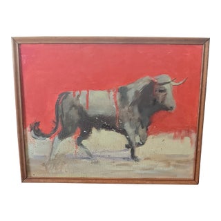 Late 20th Century Impressionist Bull Painting, Framed For Sale