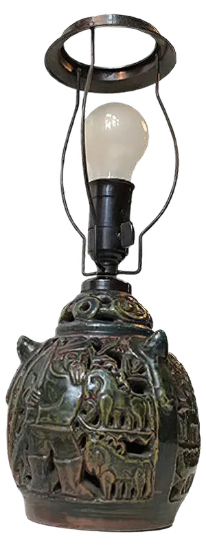 Danish Ceramic Hunting Motifs Table Lamp from Lauritz Hjorth, 1920s