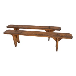 Rustic Wooden Farm Benches, 1940s, Set of 2 For Sale