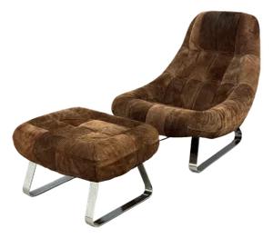 Percival Lafer Suede Leather Earth Lounge Chair and Ottoman