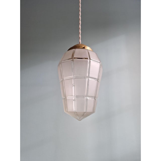Art Deco Pendant Light in Faceted Satin Glass, 1920s For Sale - Image 9 of 11