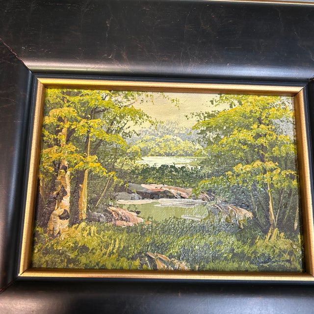 1970’s original impressionist green forest landscape painting. Signed and framed. Measures 7x5 or 12x10 framed. Check out...