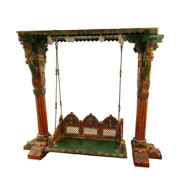 Monumental Hand Carved Indian Polychrome Jhula (Swing) For Sale - Image 14 of 14
