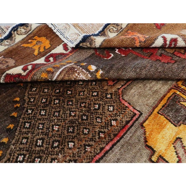 Galerie Shabab Collection Mid-20th Century Handmade Turkish Tribal Room Size Rug in Brown Yellow and Red For Sale - Image 10 of 10