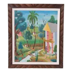 Mid Century Haitian Painting of a Village